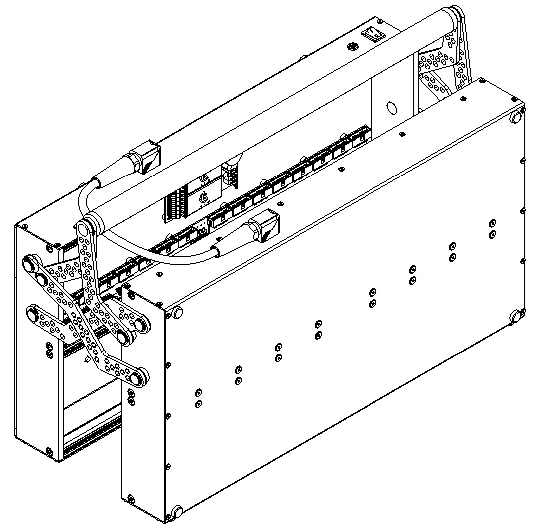 Foldable eurorack case, folded, isometric view