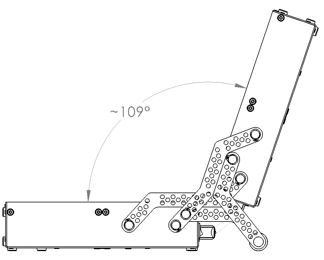 Open case, side view, opening angle approximately 109 degrees