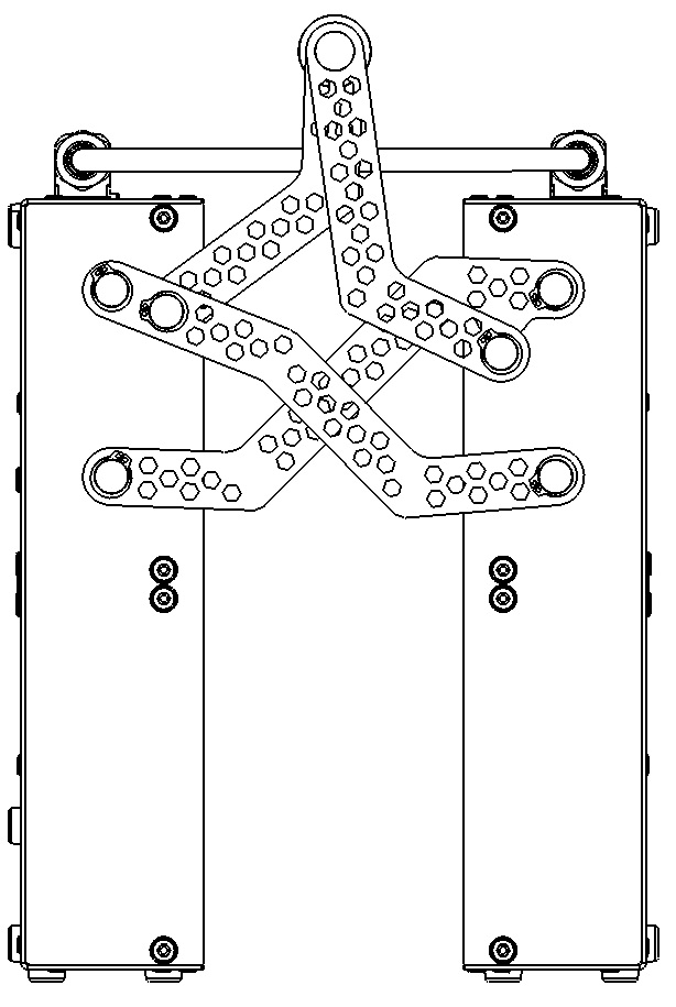 Folded case — end view showing the scissor linkage