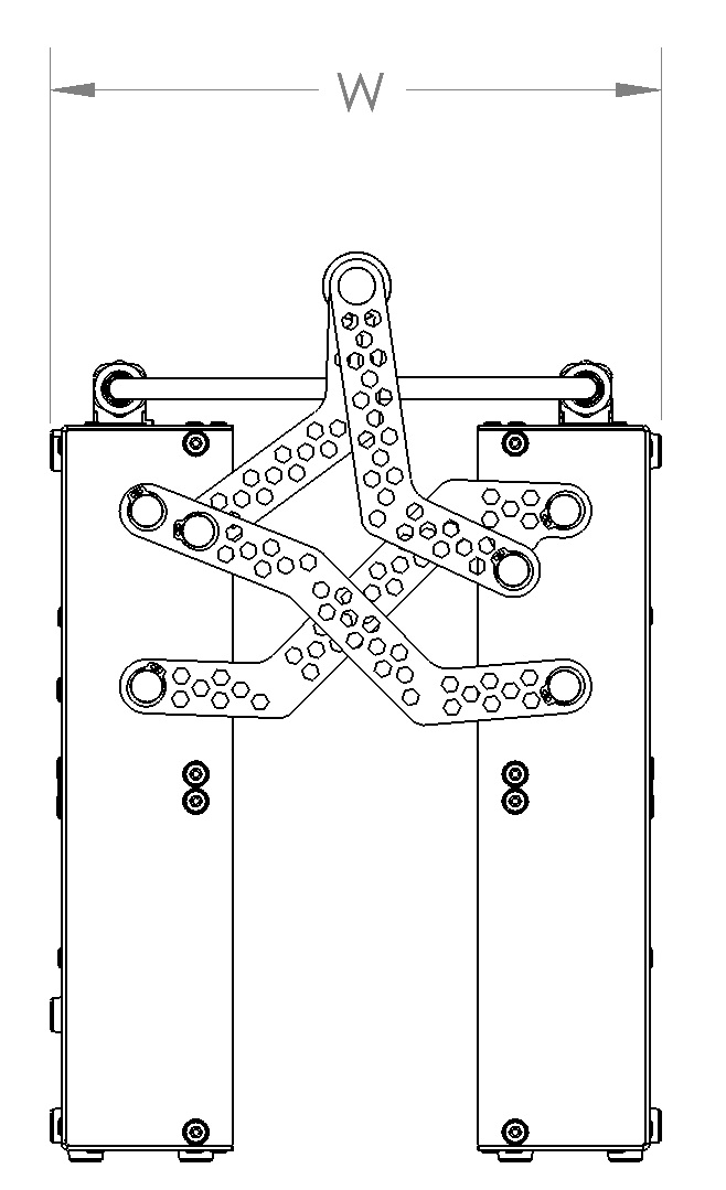 Folded case, end view, dimension W